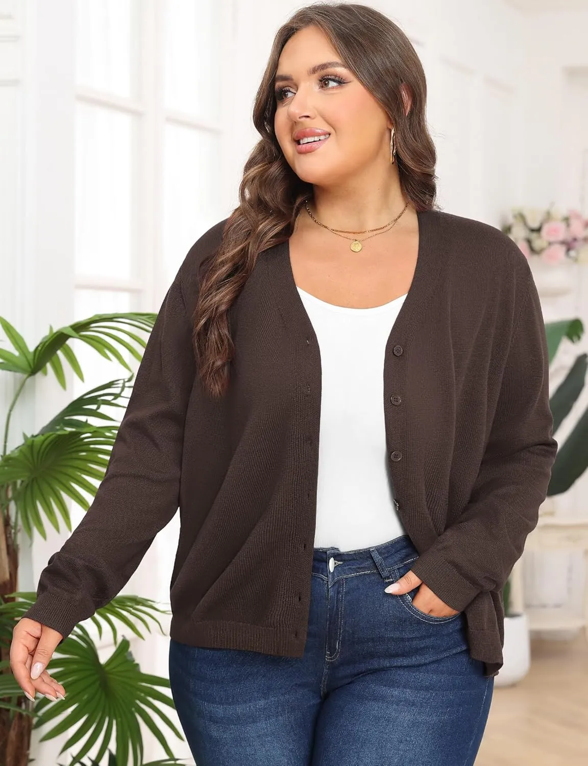 Plus Size Cardigan Sweaters for Women Knit Long Sleeve V Neck Button Casual Fall Tops Outfits