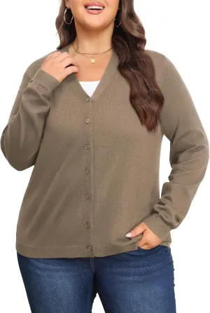Plus Size Cardigan Sweaters for Women Knit Long Sleeve V Neck Button Casual Fall Tops Outfits