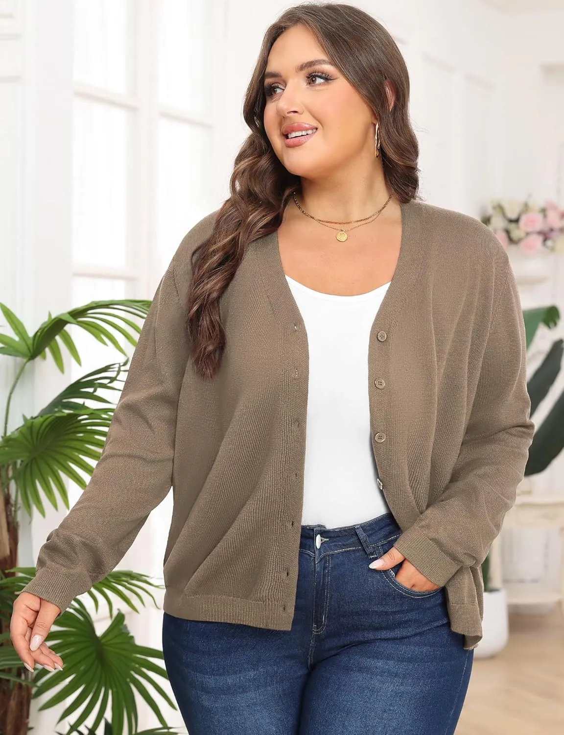 Plus Size Cardigan Sweaters for Women Knit Long Sleeve V Neck Button Casual Fall Tops Outfits