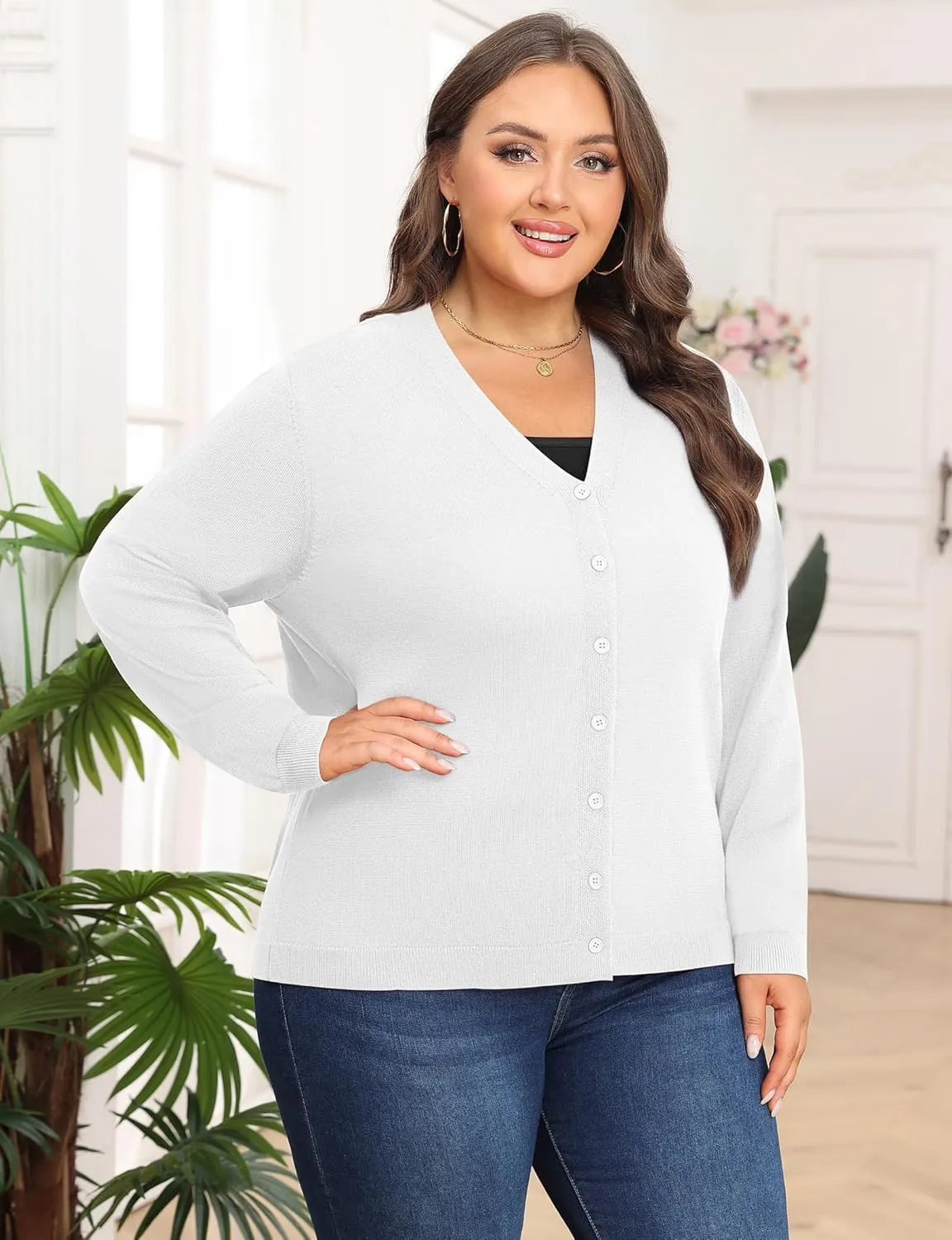 Plus Size Cardigan Sweaters for Women Knit Long Sleeve V Neck Button Casual Fall Tops Outfits