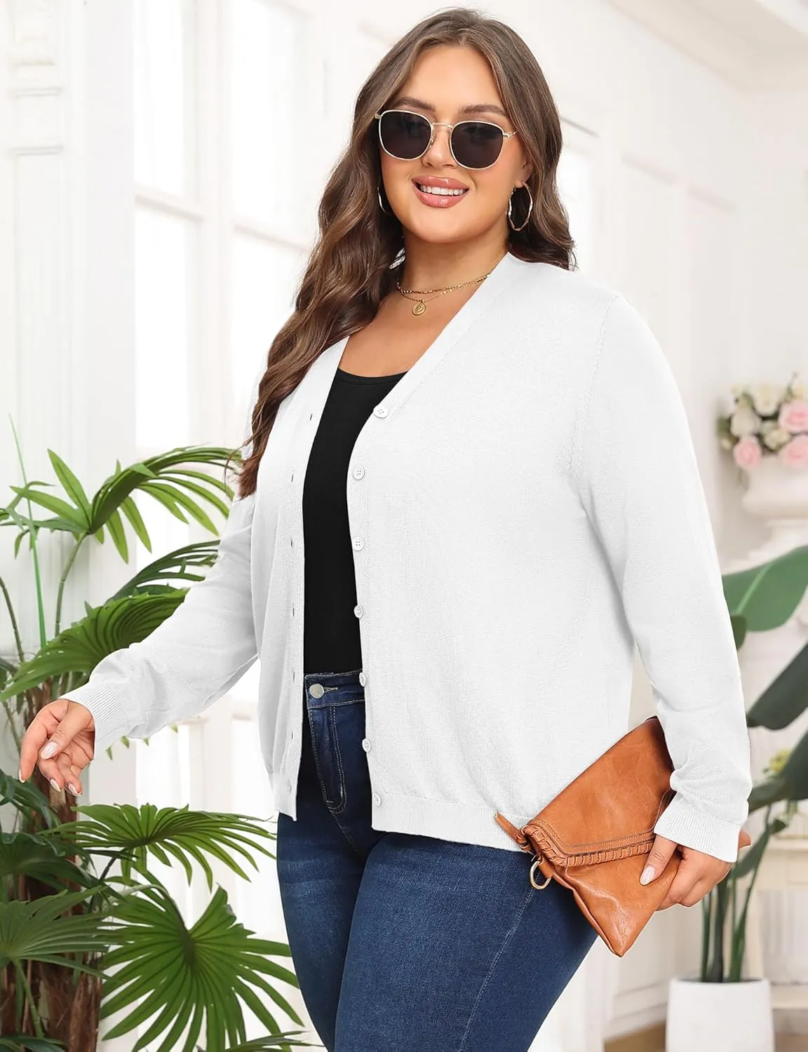 Plus Size Cardigan Sweaters for Women Knit Long Sleeve V Neck Button Casual Fall Tops Outfits