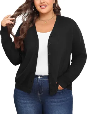 Plus Size Cardigan Sweaters for Women Knit Long Sleeve V Neck Button Casual Fall Tops Outfits