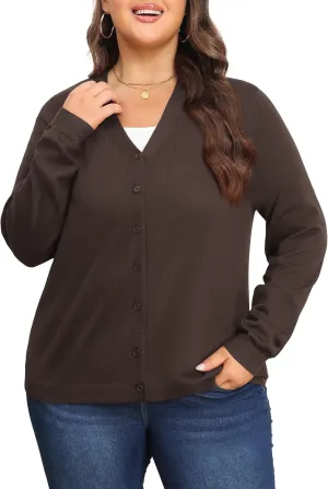Plus Size Cardigan Sweaters for Women Knit Long Sleeve V Neck Button Casual Fall Tops Outfits