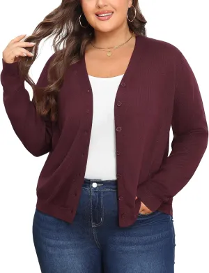 Plus Size Cardigan Sweaters for Women Knit Long Sleeve V Neck Button Casual Fall Tops Outfits