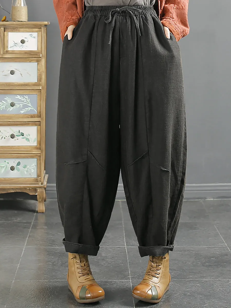 Plus Size Women Retro Solid Winter Harem Pants
