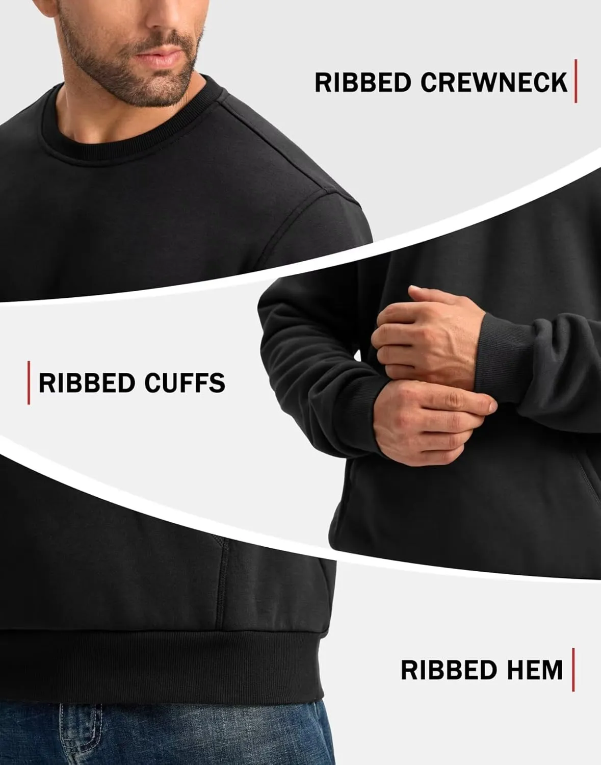 Pudolla Men's Sherpa Lined Sweatshirts Warm Soft Crewneck Sweatshirts Heavyweight Winter Pullover Kangaroo with Pouch Pocket