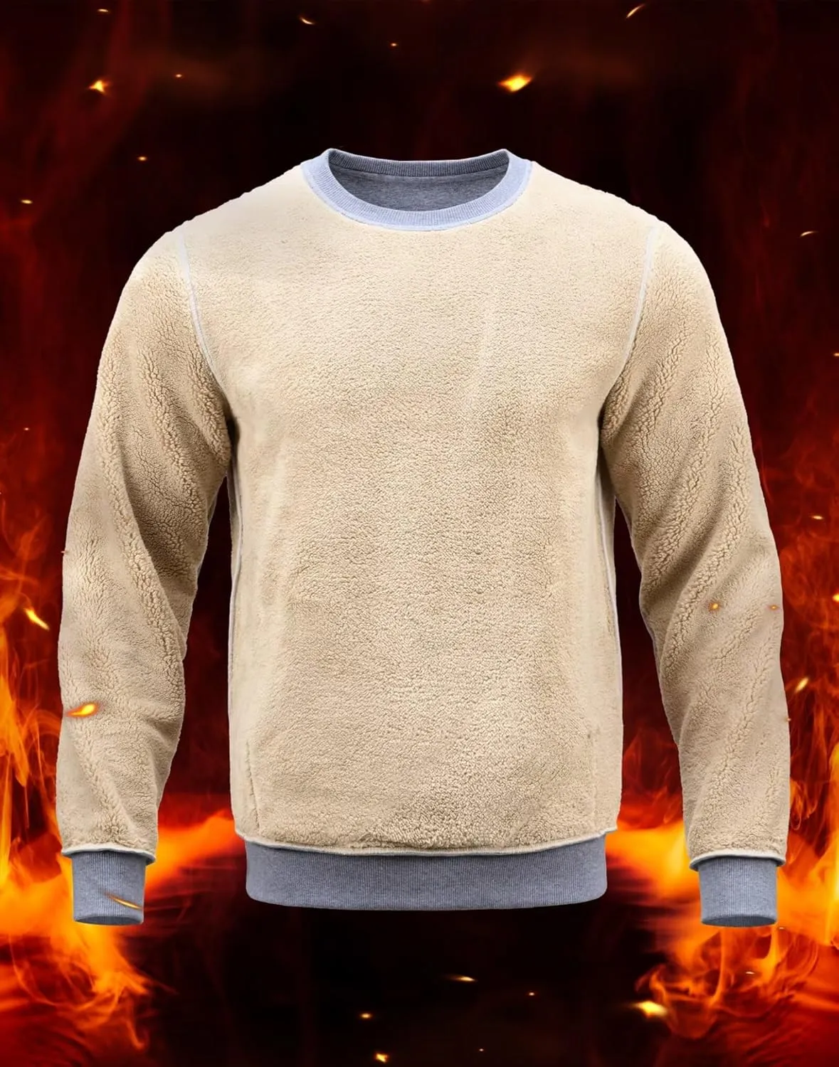 Pudolla Men's Sherpa Lined Sweatshirts Warm Soft Crewneck Sweatshirts Heavyweight Winter Pullover Kangaroo with Pouch Pocket