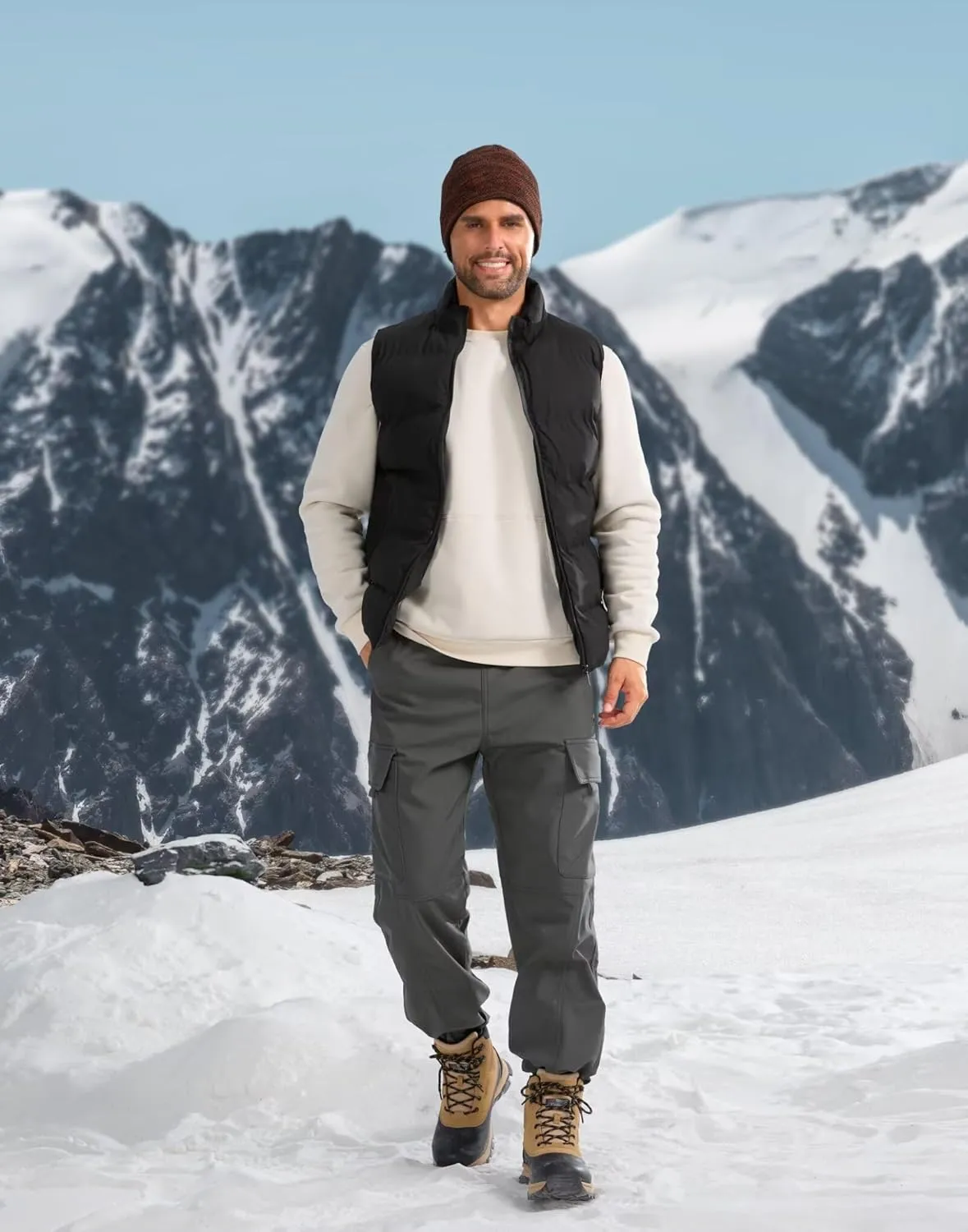 Pudolla Men's Sherpa Lined Sweatshirts Warm Soft Crewneck Sweatshirts Heavyweight Winter Pullover Kangaroo with Pouch Pocket