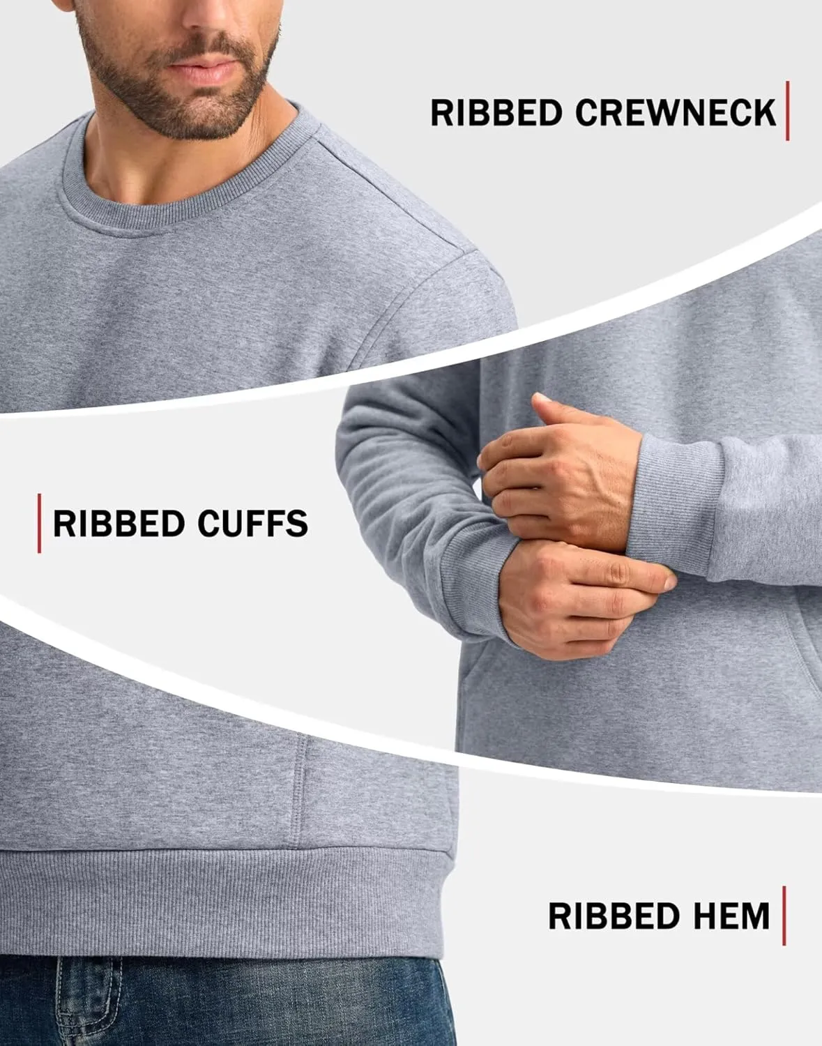 Pudolla Men's Sherpa Lined Sweatshirts Warm Soft Crewneck Sweatshirts Heavyweight Winter Pullover Kangaroo with Pouch Pocket