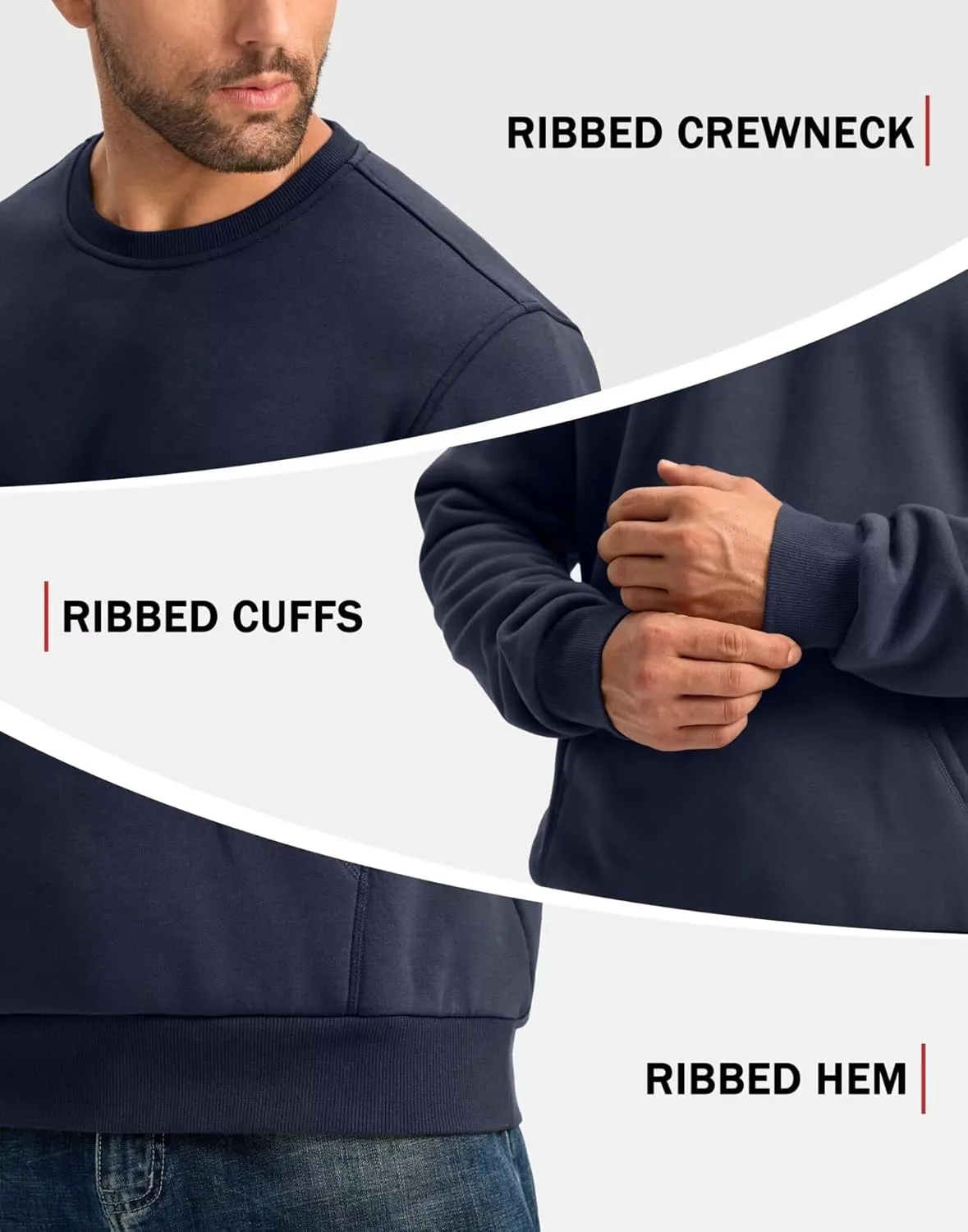 Pudolla Men's Sherpa Lined Sweatshirts Warm Soft Crewneck Sweatshirts Heavyweight Winter Pullover Kangaroo with Pouch Pocket