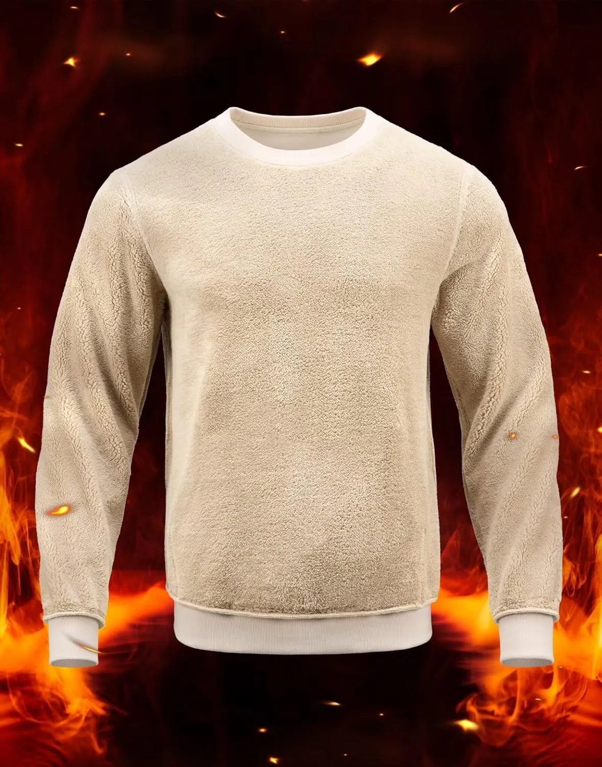 Pudolla Men's Sherpa Lined Sweatshirts Warm Soft Crewneck Sweatshirts Heavyweight Winter Pullover Kangaroo with Pouch Pocket