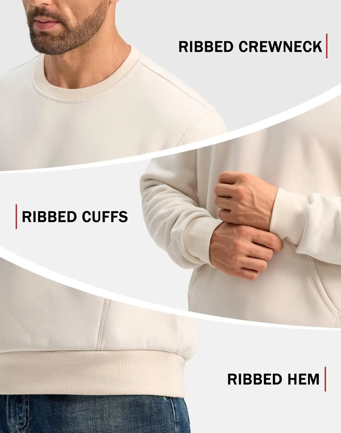 Pudolla Men's Sherpa Lined Sweatshirts Warm Soft Crewneck Sweatshirts Heavyweight Winter Pullover Kangaroo with Pouch Pocket