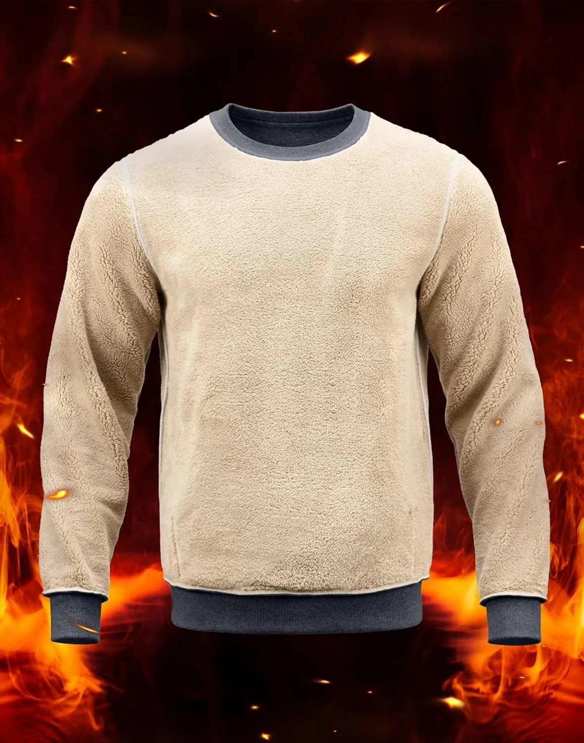 Pudolla Men's Sherpa Lined Sweatshirts Warm Soft Crewneck Sweatshirts Heavyweight Winter Pullover Kangaroo with Pouch Pocket