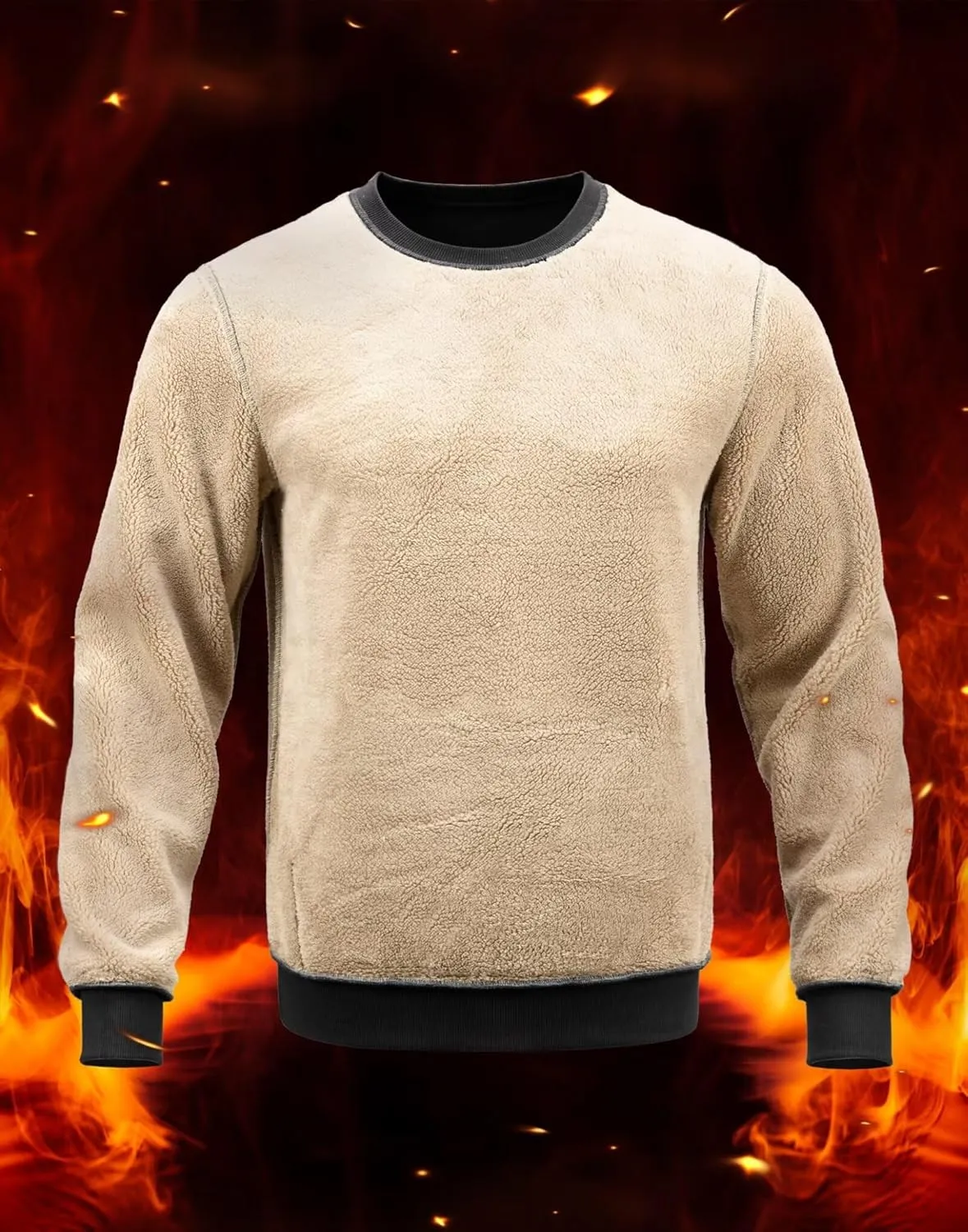 Pudolla Men's Sherpa Lined Sweatshirts Warm Soft Crewneck Sweatshirts Heavyweight Winter Pullover Kangaroo with Pouch Pocket