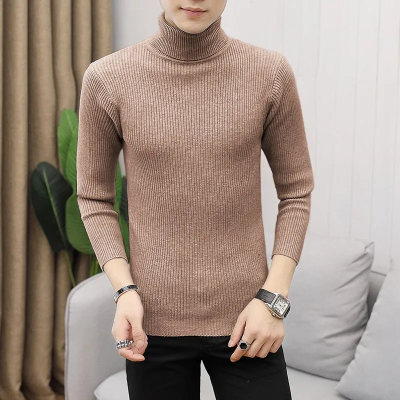 Pullover Turtleneck Thickened Sweater Casual Vertical Striped Sweater