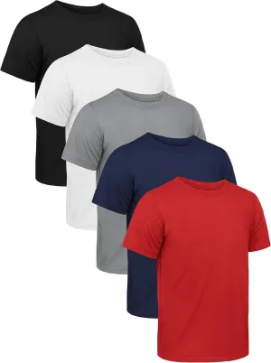 QWE 5 Pack Boys Shirts Youth Dry Fit Shirts Athletic Short Sleeve T-Shirt Boys' Activewear Tops for Youth Teens 5-18 Years