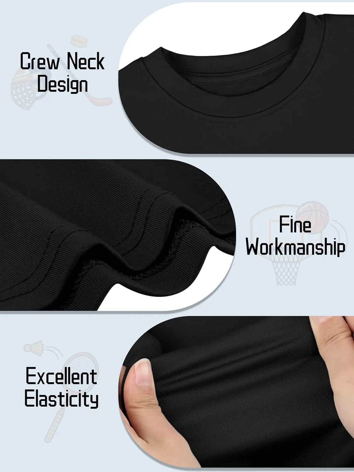 QWE 5 Pack Boys Shirts Youth Dry Fit Shirts Athletic Short Sleeve T-Shirt Boys' Activewear Tops for Youth Teens 5-18 Years