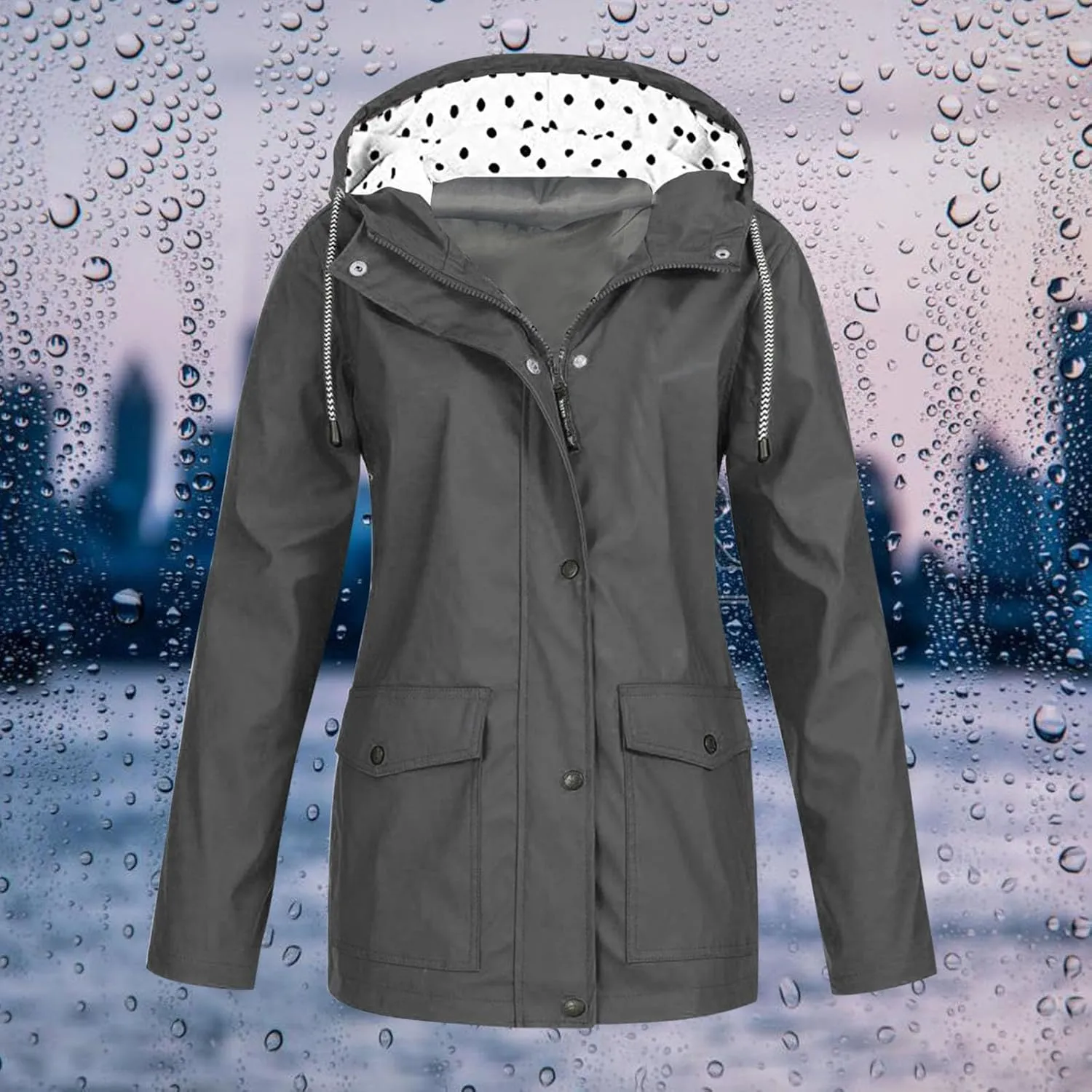 Rain Jacket for Women Long Sleeve Waterproof Lightweight Jackets Hooded Windbreaker Plus Size Active Outdoor Hiking Coats