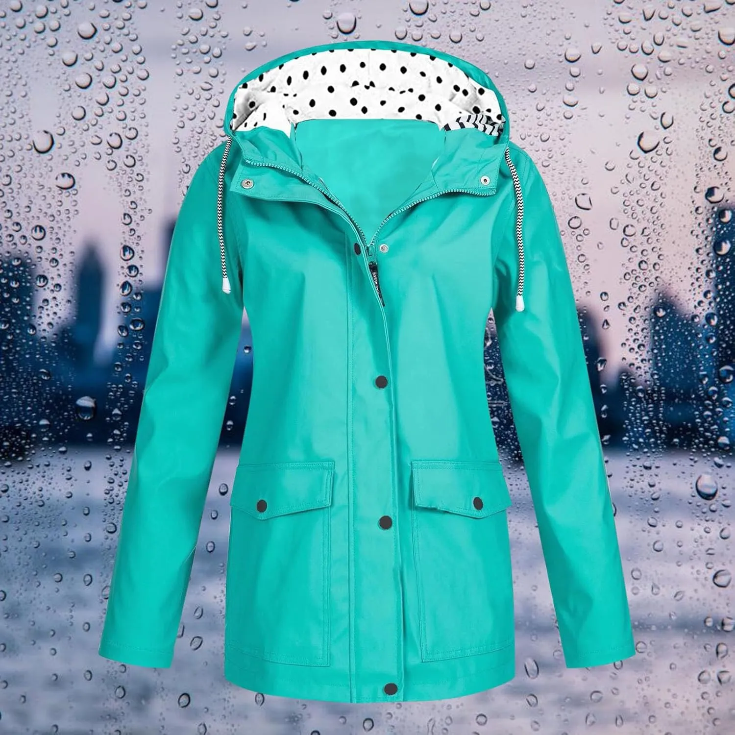 Rain Jacket for Women Long Sleeve Waterproof Lightweight Jackets Hooded Windbreaker Plus Size Active Outdoor Hiking Coats