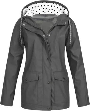 Rain Jacket for Women Long Sleeve Waterproof Lightweight Jackets Hooded Windbreaker Plus Size Active Outdoor Hiking Coats