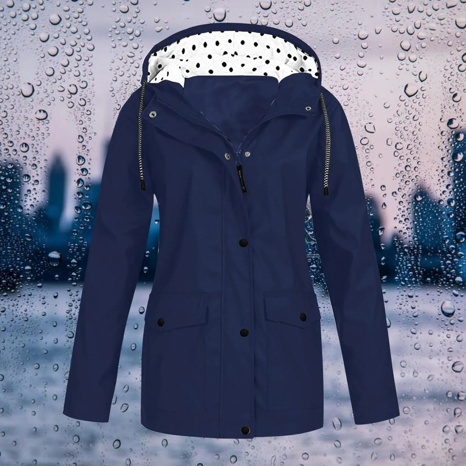 Rain Jacket for Women Long Sleeve Waterproof Lightweight Jackets Hooded Windbreaker Plus Size Active Outdoor Hiking Coats