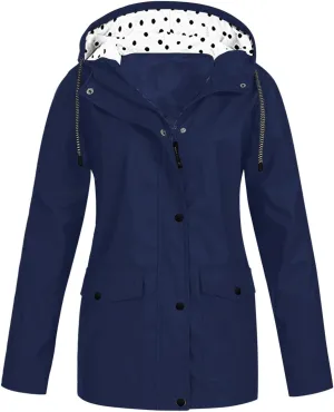 Rain Jacket for Women Long Sleeve Waterproof Lightweight Jackets Hooded Windbreaker Plus Size Active Outdoor Hiking Coats
