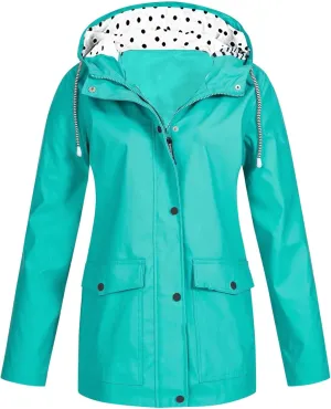Rain Jacket for Women Long Sleeve Waterproof Lightweight Jackets Hooded Windbreaker Plus Size Active Outdoor Hiking Coats