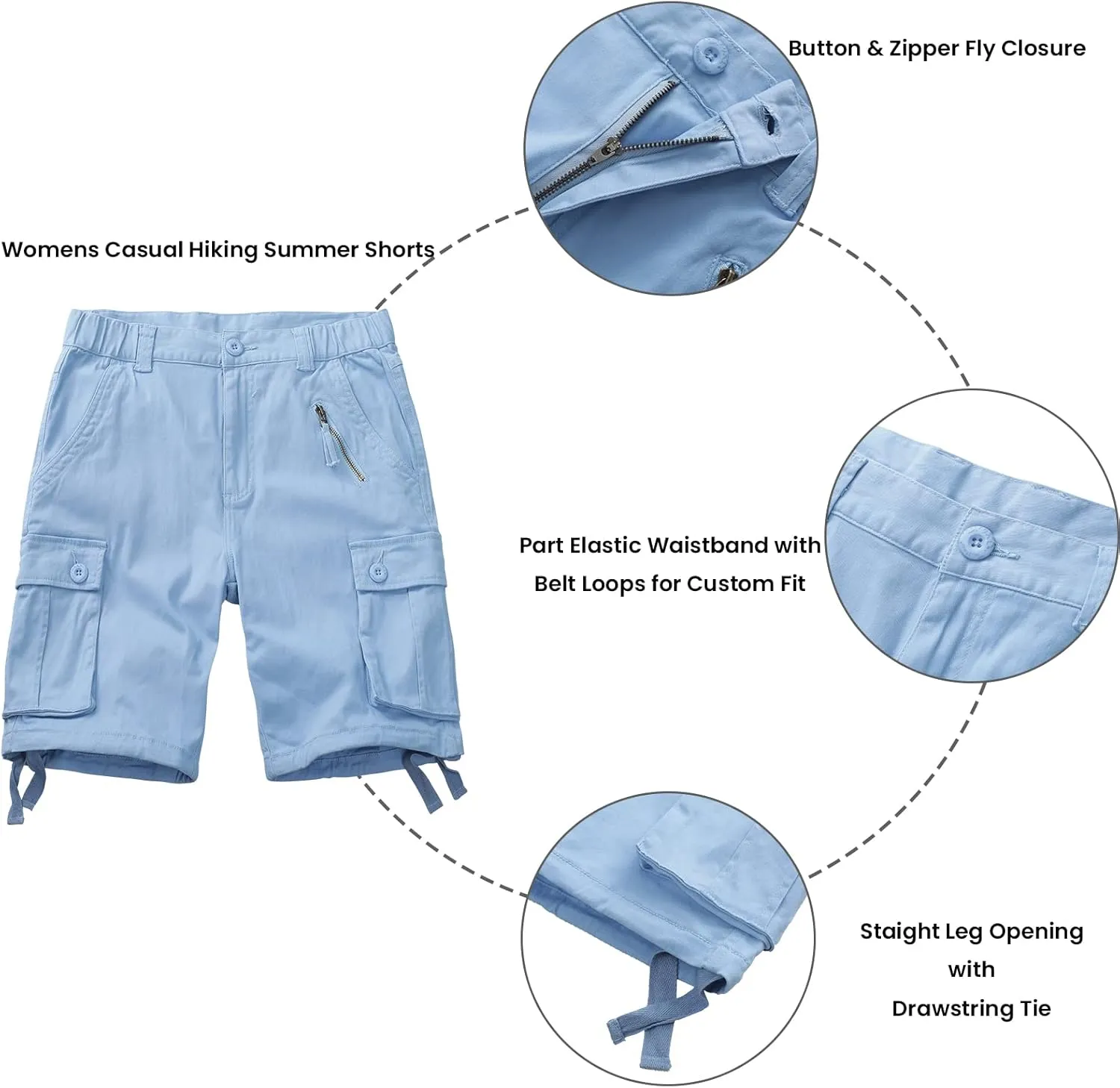 Raroauf Women's Cotton Casual Multi-Pockets Relaxe-Fit Twill Bermuda Cargo Shorts