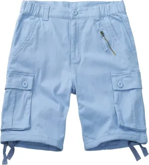 Raroauf Women's Cotton Casual Multi-Pockets Relaxe-Fit Twill Bermuda Cargo Shorts