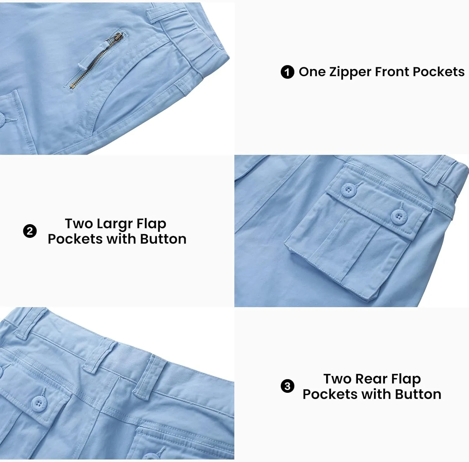 Raroauf Women's Cotton Casual Multi-Pockets Relaxe-Fit Twill Bermuda Cargo Shorts