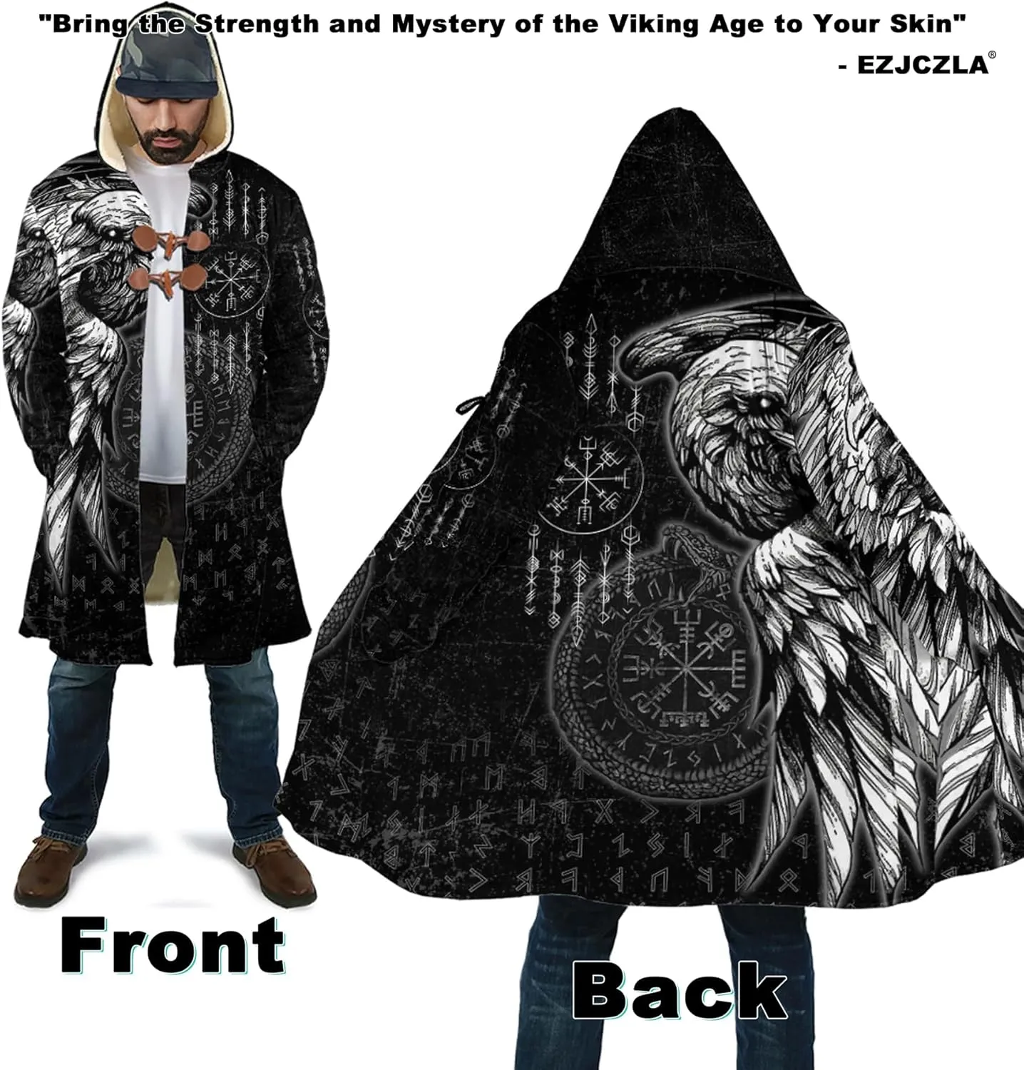 Raven Tattoos Womens Winter Jacket World Tree Stylish Coats with Hood Winter Warm Soft Trench Coat Windbreaker Jacket