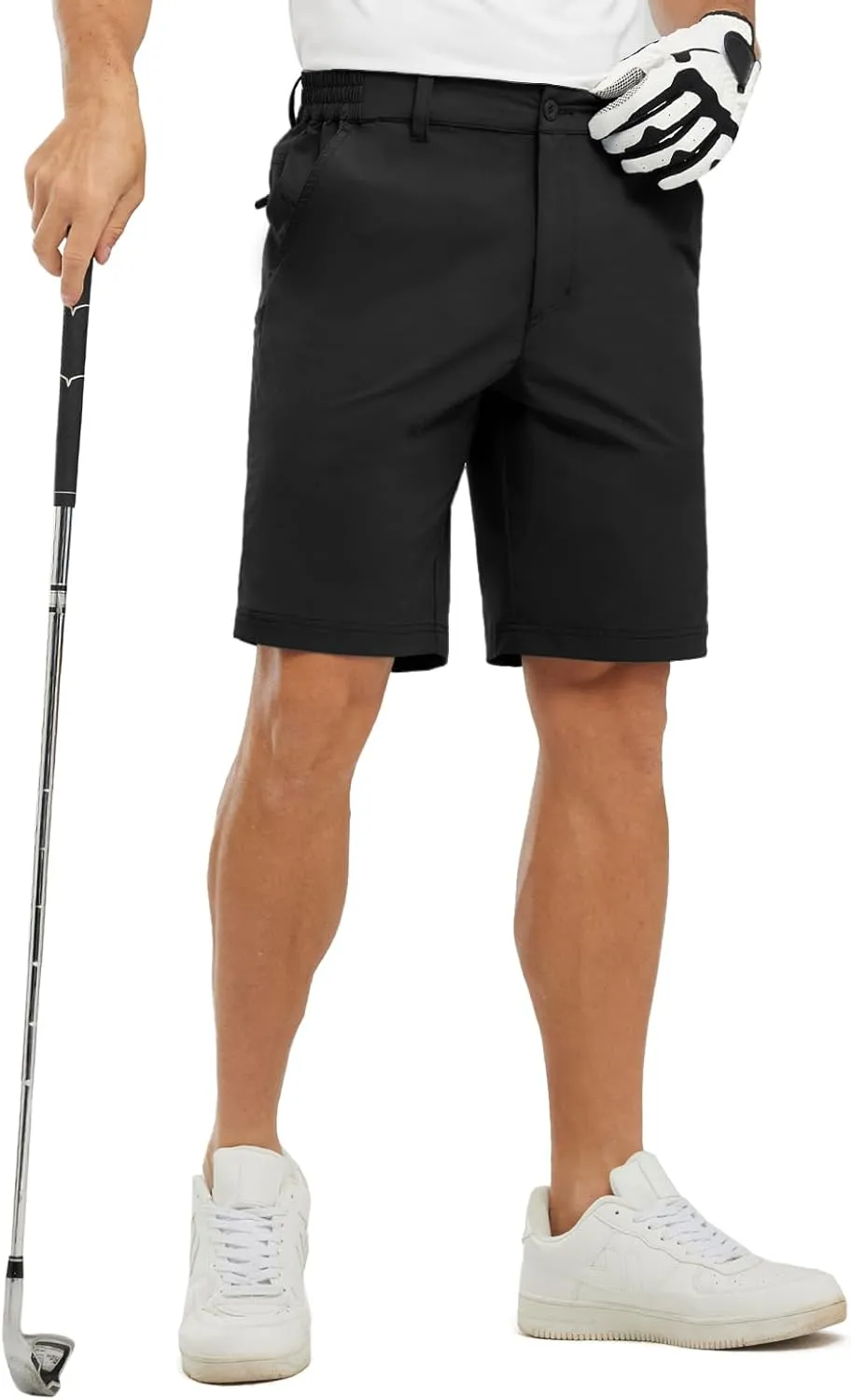 Rdruko Men's Golf Stretch Shorts 9 Inch Inseam Casual Dress Elastic Waist Flat Front Dry Fit Shorts with 5 Pockets