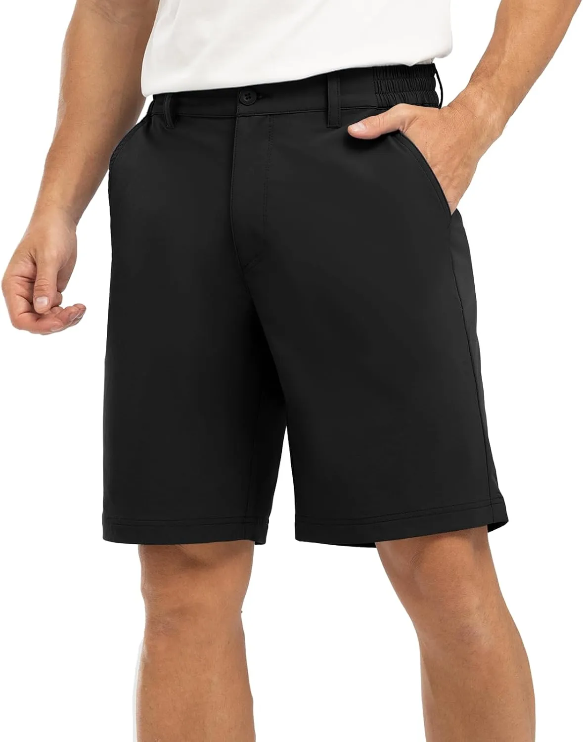 Rdruko Men's Golf Stretch Shorts 9 Inch Inseam Casual Dress Elastic Waist Flat Front Dry Fit Shorts with 5 Pockets