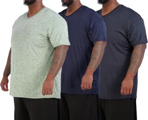 Real Essentials 3 Pack: Mens Big & Tall V-Neck Short-Sleeve Tech Stretch Dry-Fit T-Shirt (3X Tall-5X Tall)