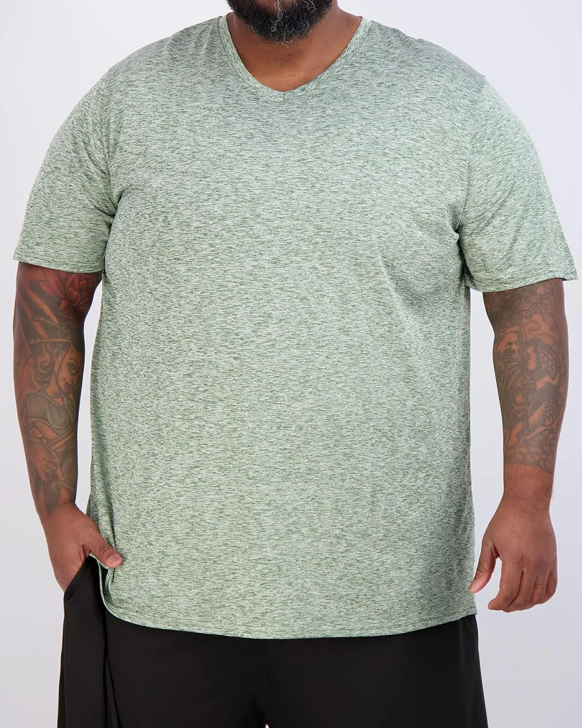 Real Essentials 3 Pack: Mens Big & Tall V-Neck Short-Sleeve Tech Stretch Dry-Fit T-Shirt (3X Tall-5X Tall)