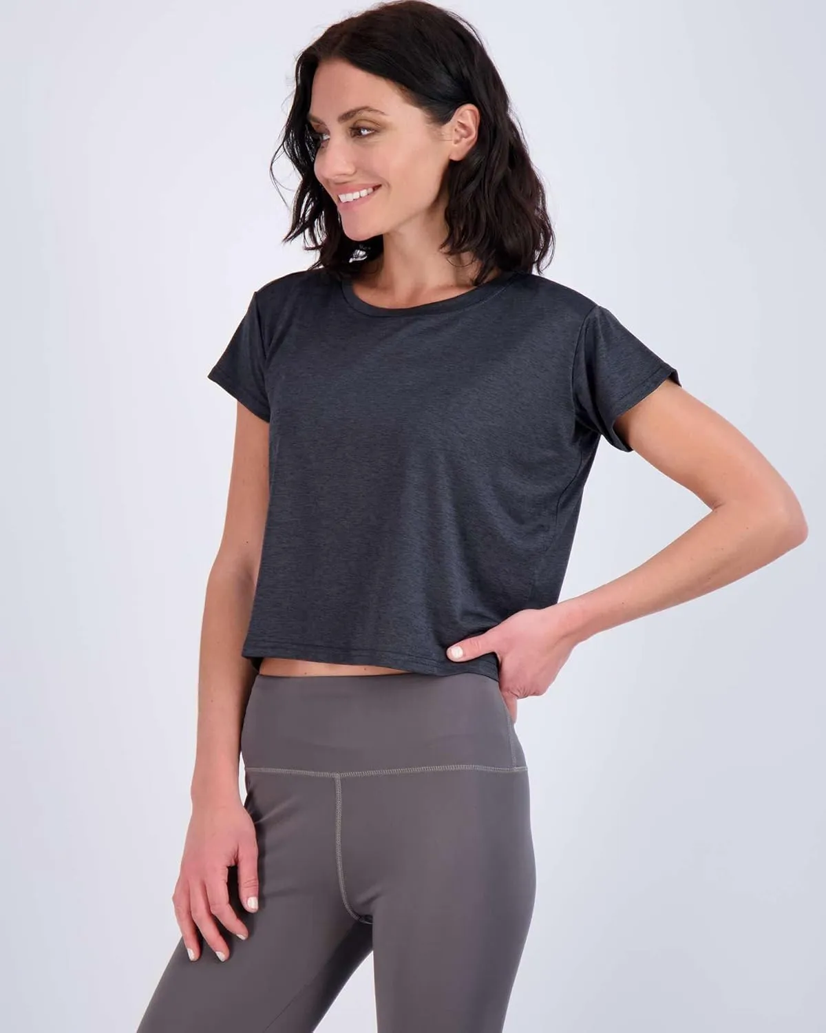 Real Essentials 5 Pack: Women's Dry Fit Crop Top - Short Sleeve Crew Neck Stretch Athletic Tee (Available in Plus Size)