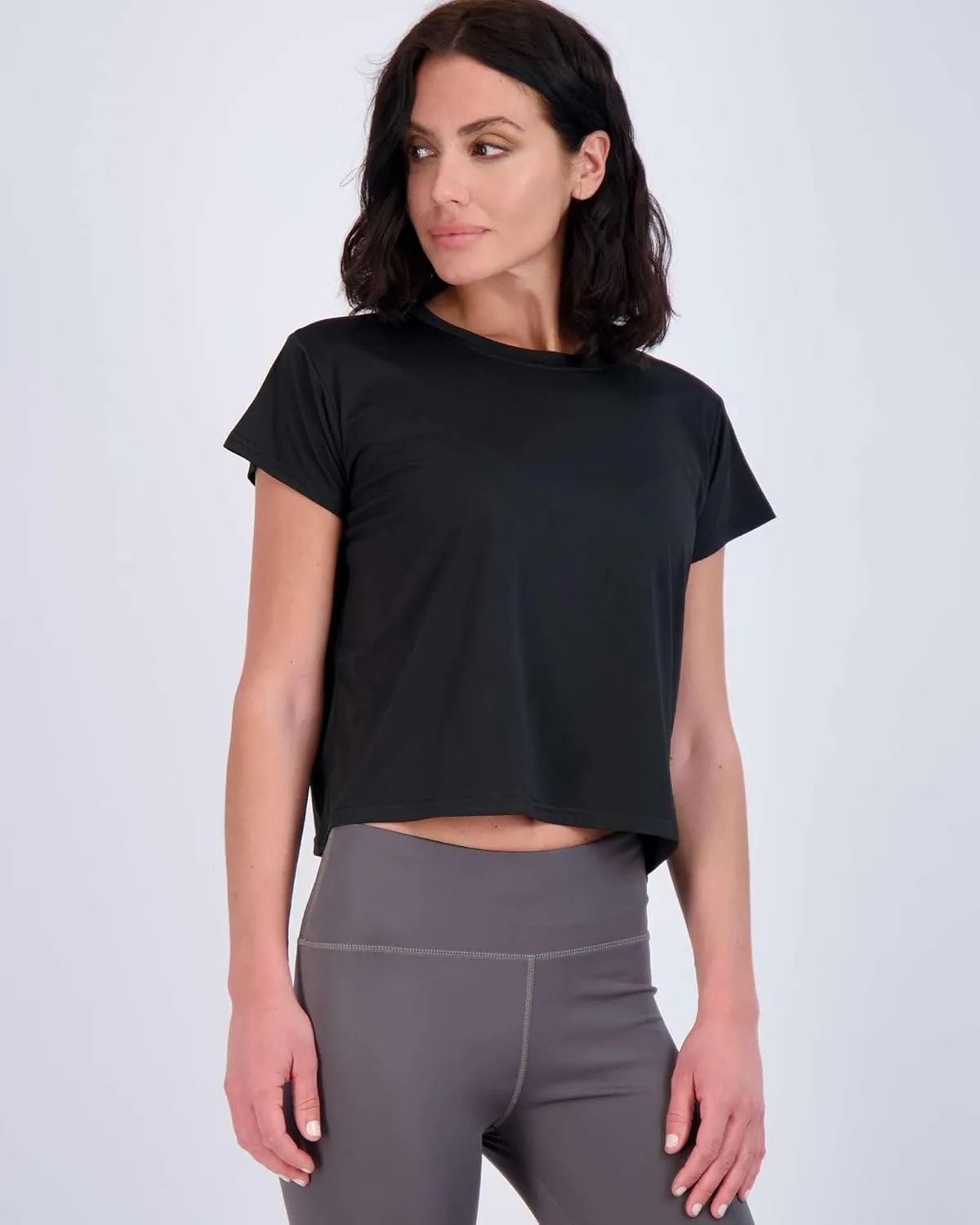 Real Essentials 5 Pack: Women's Dry Fit Crop Top - Short Sleeve Crew Neck Stretch Athletic Tee (Available in Plus Size)