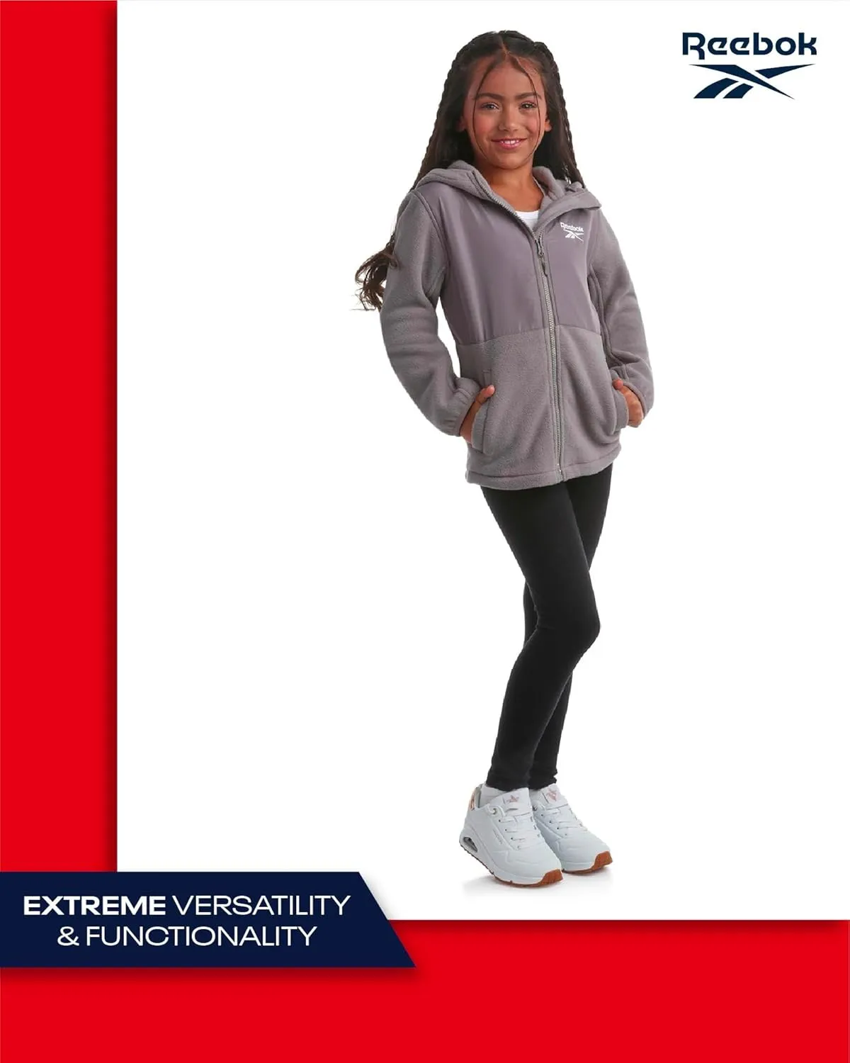 Reebok Girls' Fleece Jacket - Polar Fleece Hoodie Sweatshirt Jacket - Lightweight Coat for Girls (4-16)