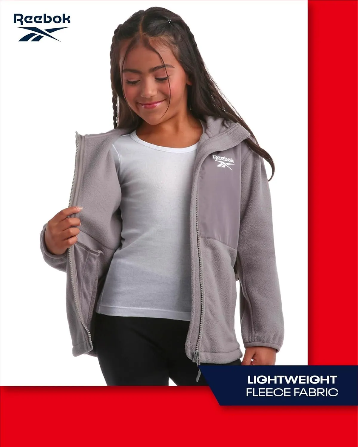 Reebok Girls' Fleece Jacket - Polar Fleece Hoodie Sweatshirt Jacket - Lightweight Coat for Girls (4-16)
