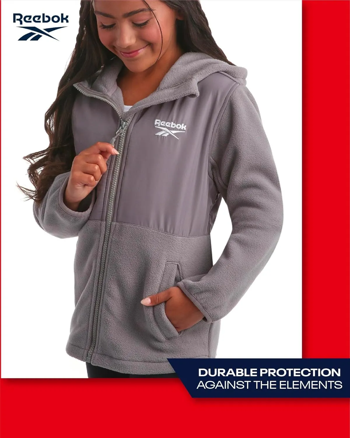 Reebok Girls' Fleece Jacket - Polar Fleece Hoodie Sweatshirt Jacket - Lightweight Coat for Girls (4-16)