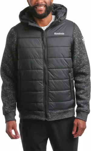 Reebok Men's Jacket - Warm Insulated Quilted Puffer Jacket with Sweater Fleece Sleeves - Hooded Outdoor Jacket for Men (M-XL)