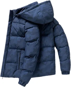 REHJJDFD Men Puffer Jacket Casual Thick Winter Jacket Warm Parkas Hooded Coat Outwear Solid Cotton-Padded Top