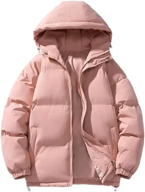 REHJJDFD Men's White Warm Cotton Padded Jacket Casual Sports Hooded Coat Solid Thick Parkas