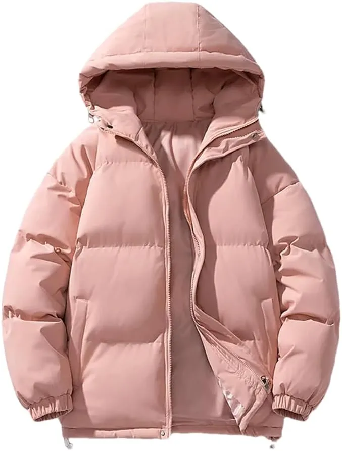 REHJJDFD Men's White Warm Cotton Padded Jacket Casual Sports Hooded Coat Solid Thick Parkas