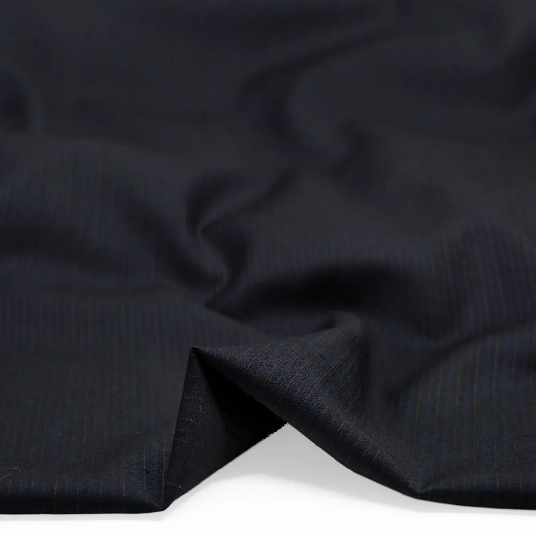 Remnant - 90cm - Deadstock Pinstriped Wool Blend Suiting - Midnight Blue/Rust