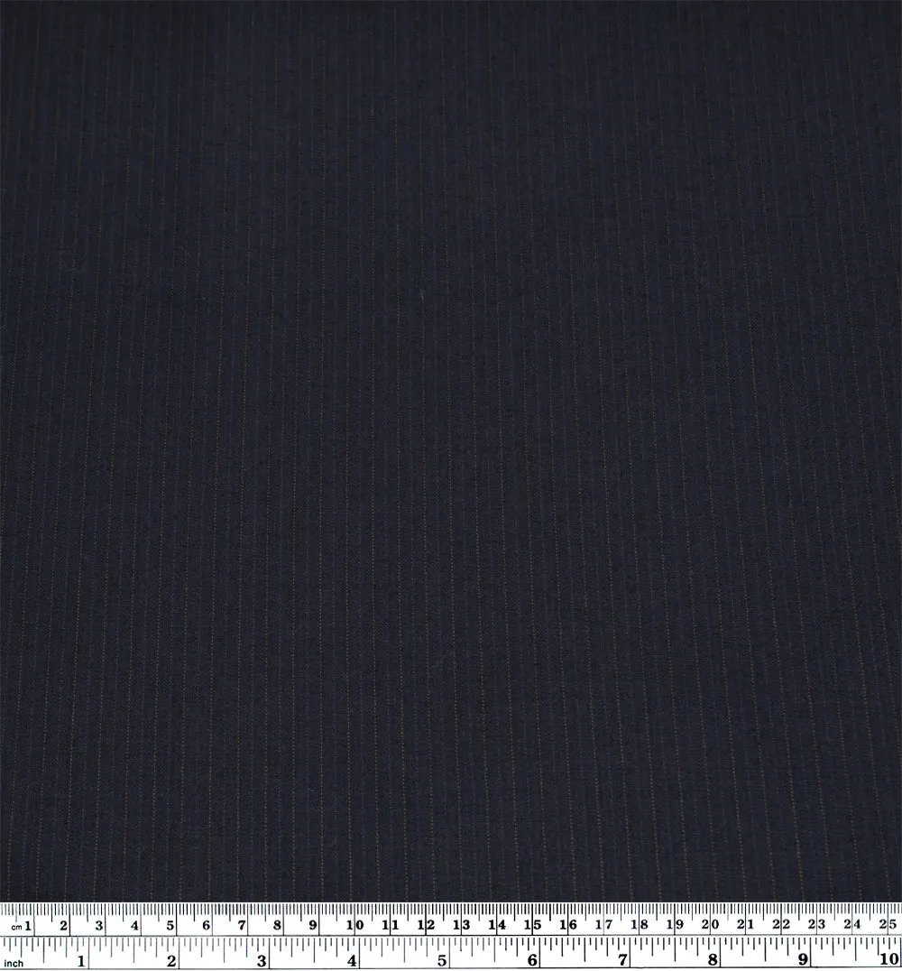 Remnant - 90cm - Deadstock Pinstriped Wool Blend Suiting - Midnight Blue/Rust