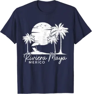 Riviera Maya Mexico Vintage Sunset Surfer Retro T-Shirt