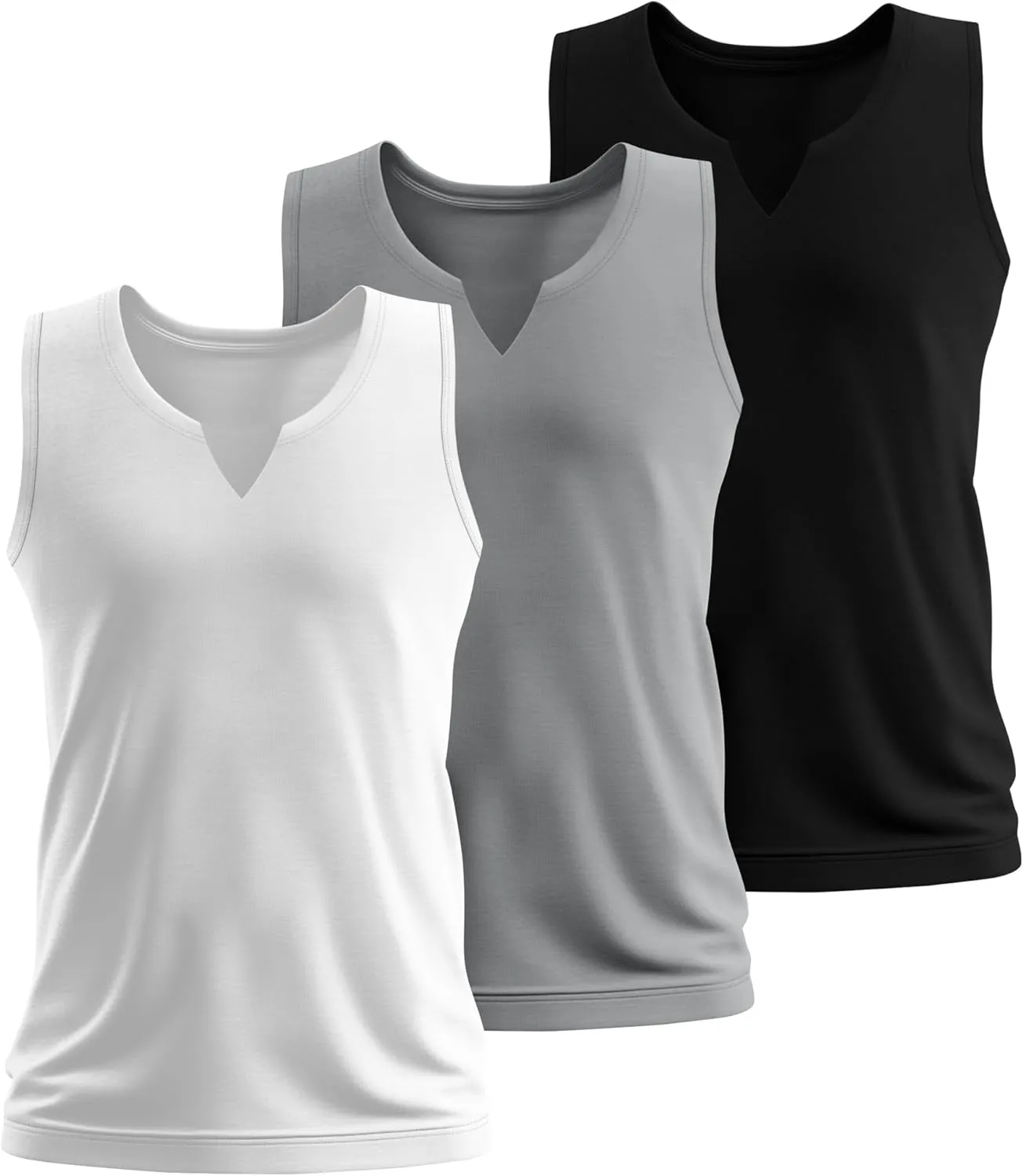 Riyiper 3 Pack Men's Sleeveless Tank Tops, V Neck Longline Henley T Shirts Casual Cotton Muscle Shirts Stretch Athletic Tee