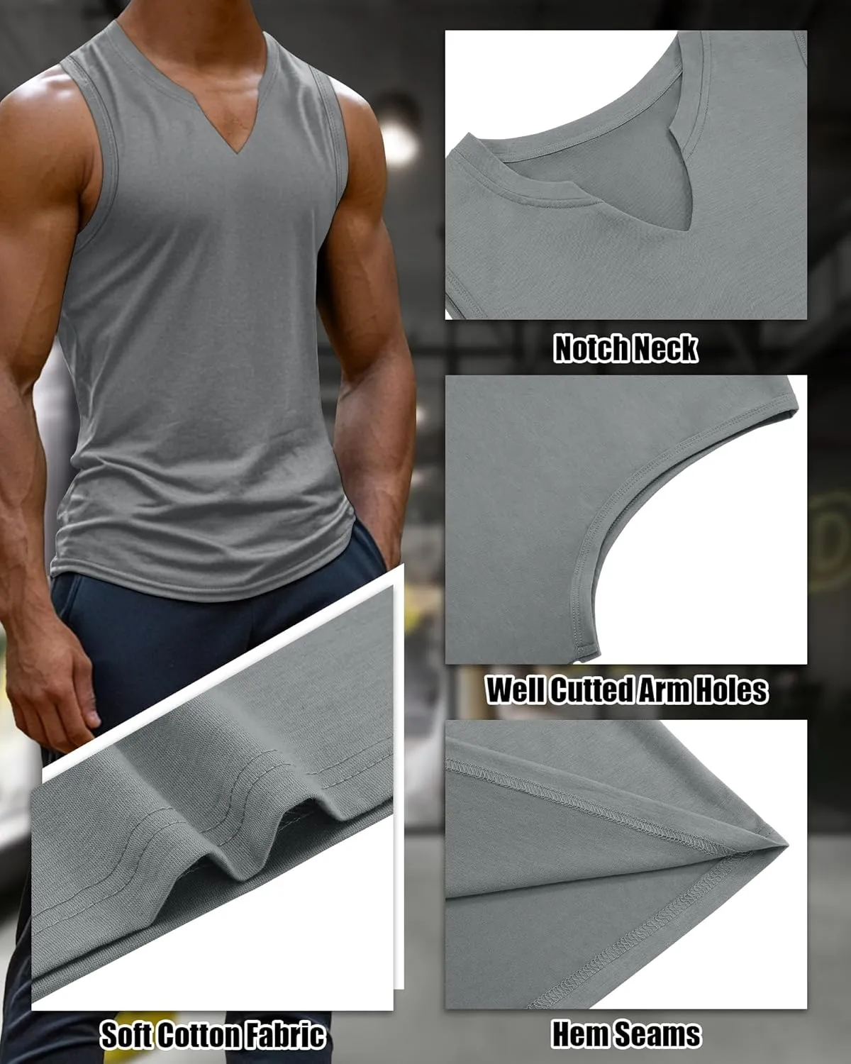 Riyiper 3 Pack Men's Sleeveless Tank Tops, V Neck Longline Henley T Shirts Casual Cotton Muscle Shirts Stretch Athletic Tee