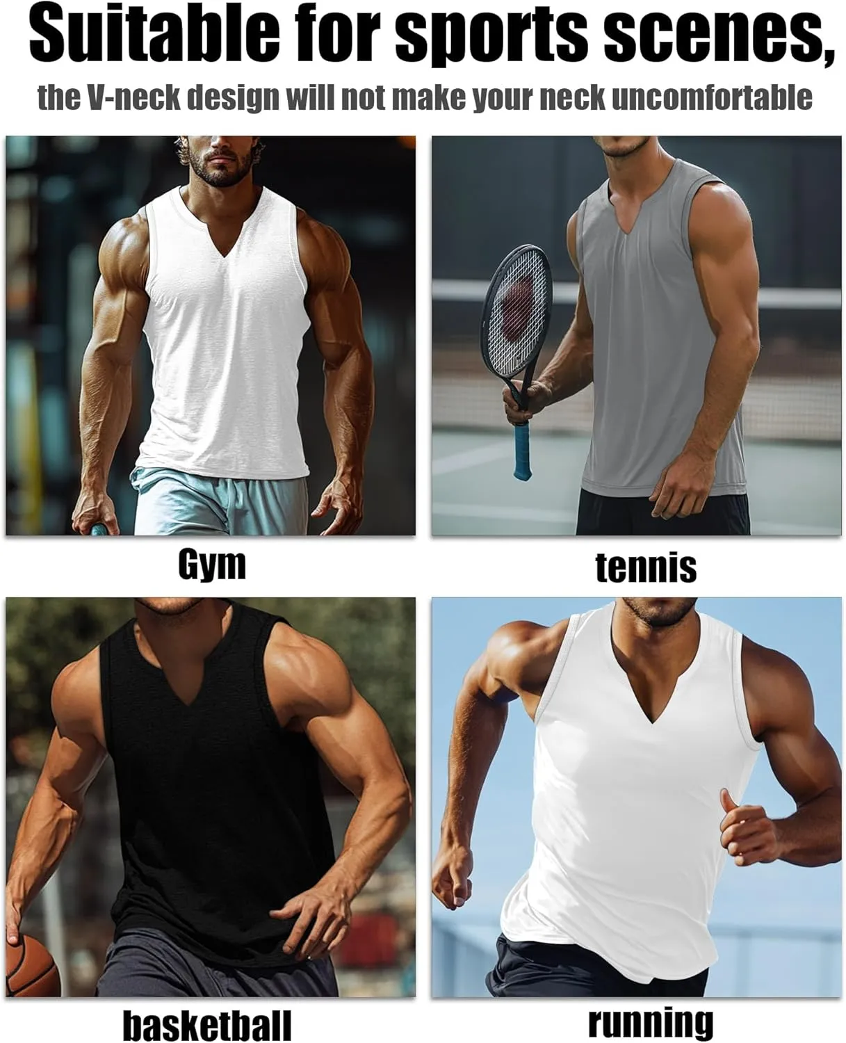 Riyiper 3 Pack Men's Sleeveless Tank Tops, V Neck Longline Henley T Shirts Casual Cotton Muscle Shirts Stretch Athletic Tee